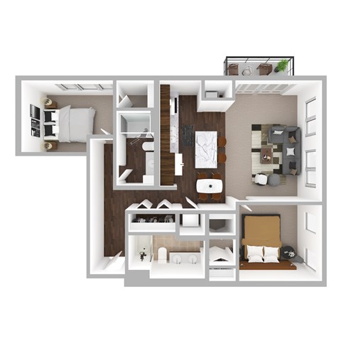 Floor plan for 2 beds, 2 baths, 1132 sqft
